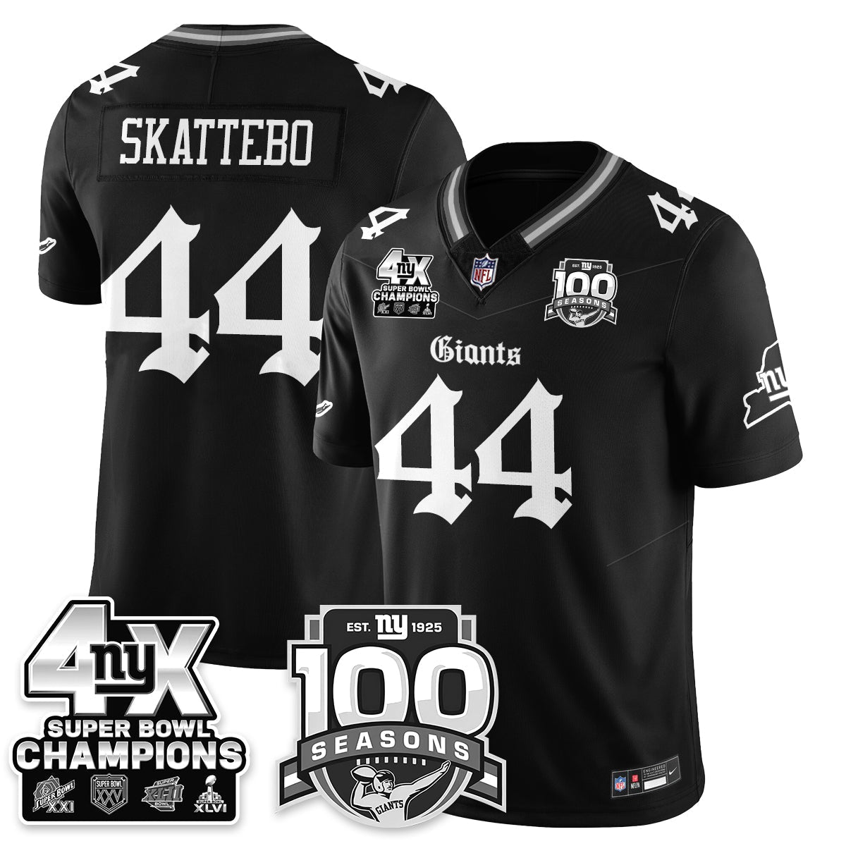 NYG 4-Time Champions Gothic Vapor Limited Jersey - 100th Seasons - Stitched
