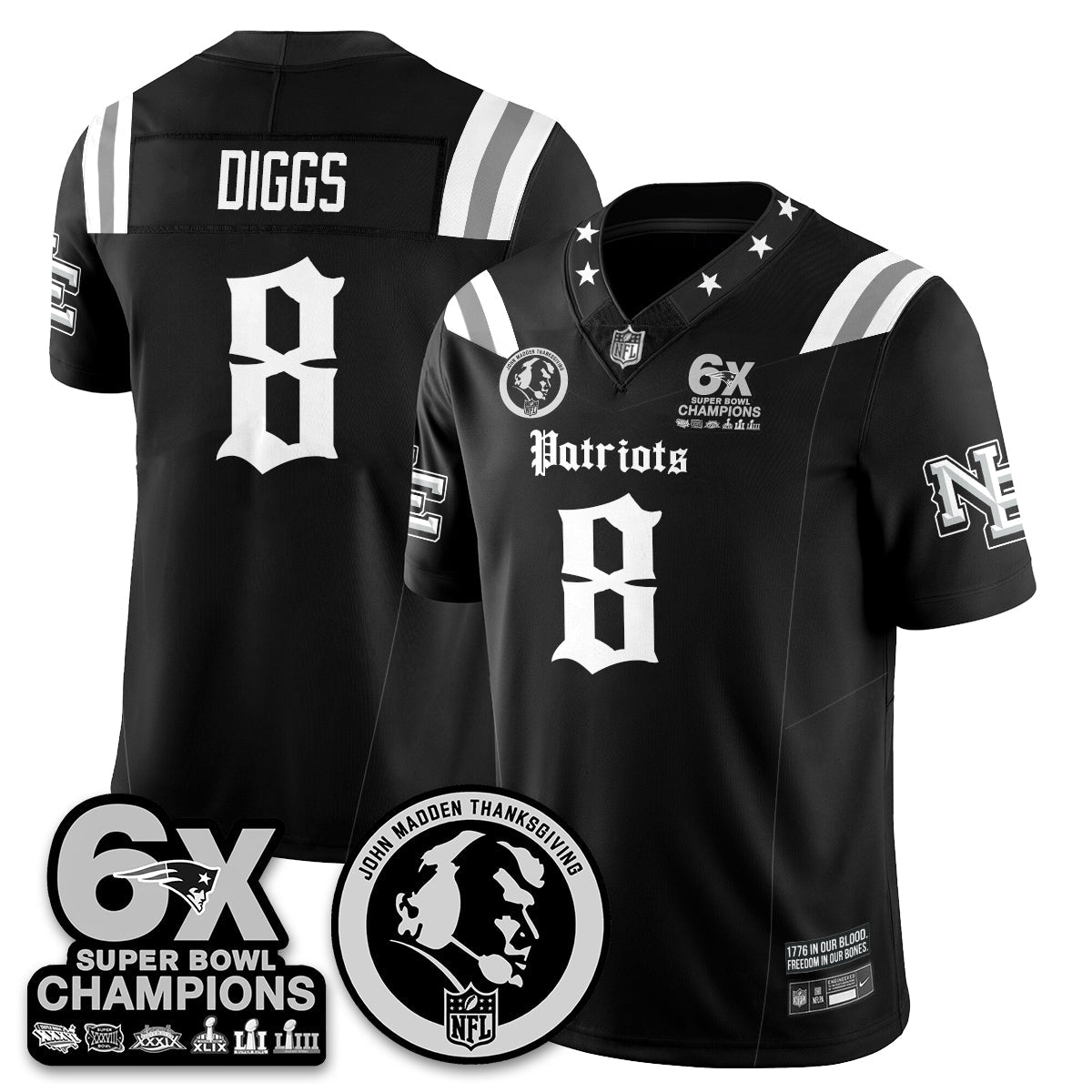 NE Gothic 6x Champions Patch Vapor Limited Jersey - John Madden Patch - Stitched