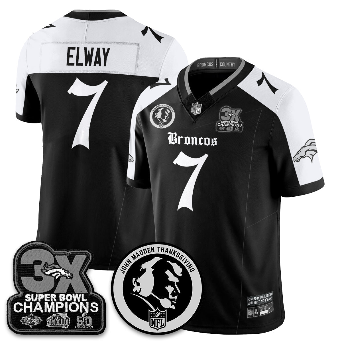 DEN Gothic 3x Champions Vapor Limited Jersey - John Madden Patch - Stitched