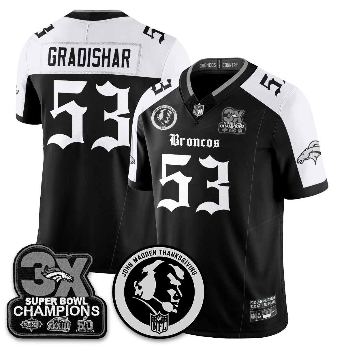 DEN Gothic 3x Champions Vapor Limited Jersey - John Madden Patch - Stitched