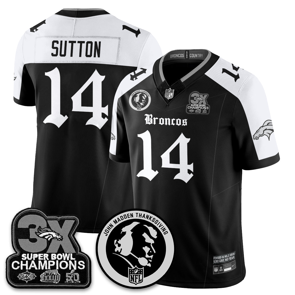 DEN Gothic 3x Champions Vapor Limited Jersey - John Madden Patch - Stitched
