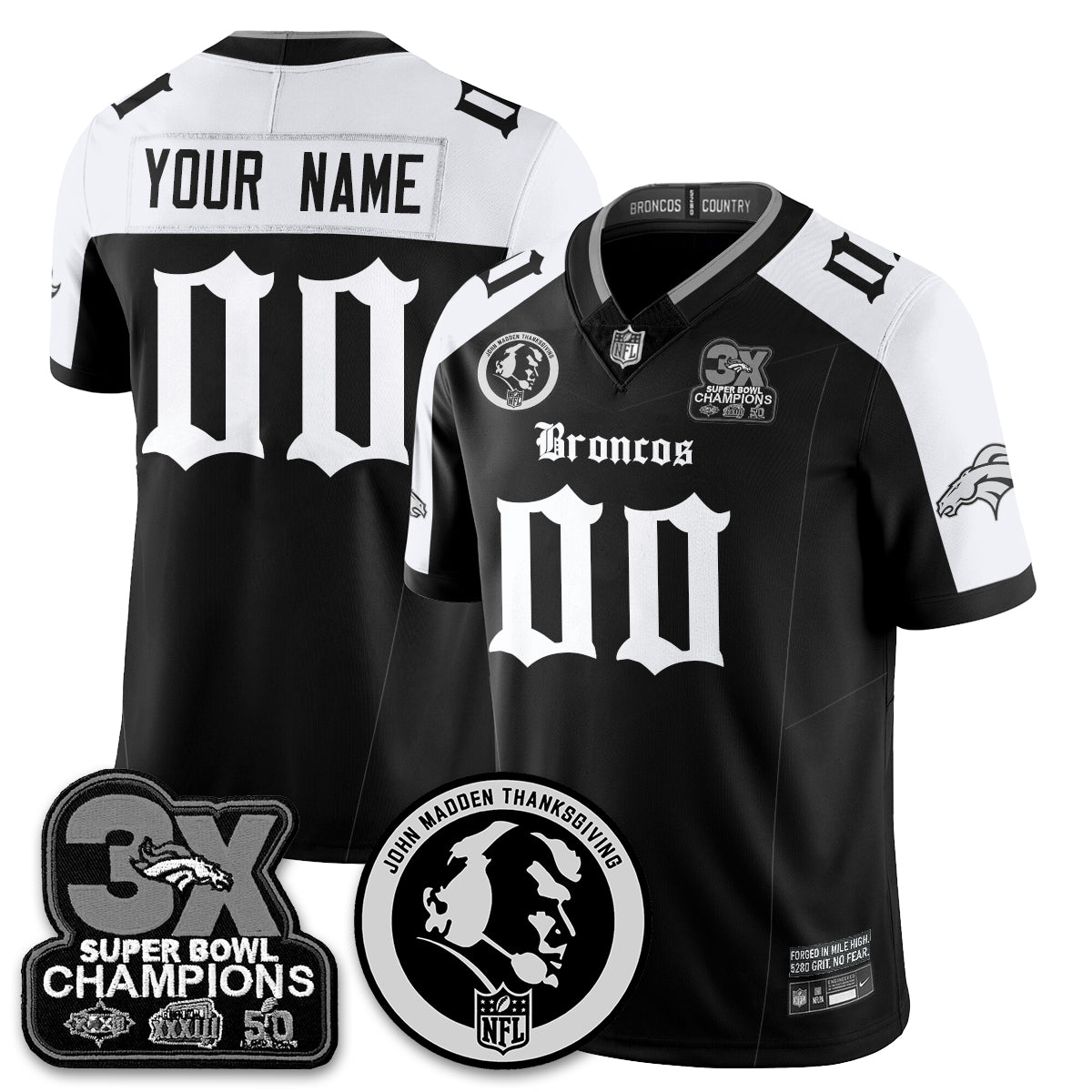 DEN Gothic 3x Champions Vapor Limited Jersey - John Madden Patch - Stitched
