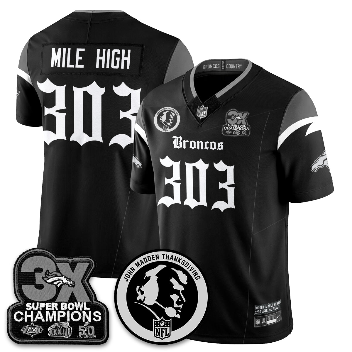 DEN Gothic 3x Champions Vapor Limited Jersey - John Madden Patch - Stitched