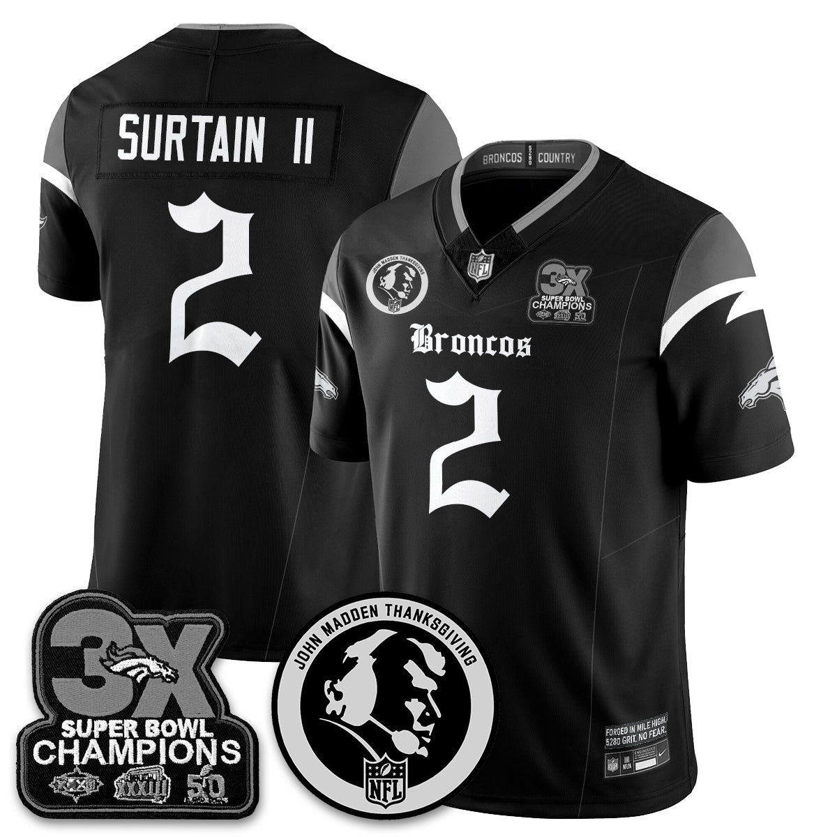 DEN Gothic 3x Champions Vapor Limited Jersey - John Madden Patch - Stitched