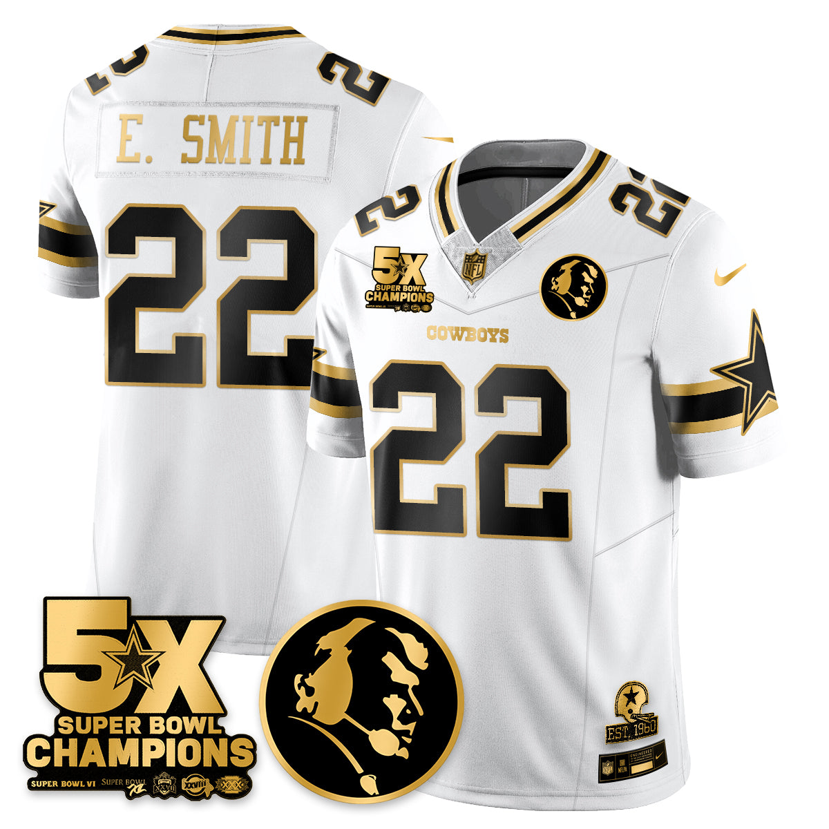 DAL 5-Time Champions Vapor Limited Gold Jersey - John Madden Patch - Stitched