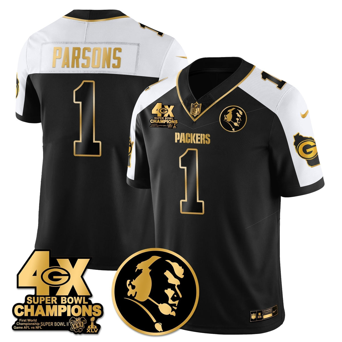 GB 4-Time Champions Vapor Limited Gold Jersey - John Madden Patch - Stitched