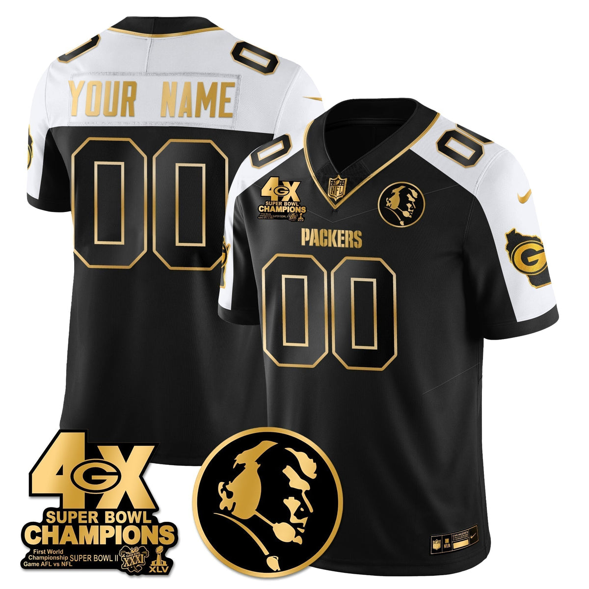 GB 4-Time Champions Vapor Limited Gold Custom Jersey - John Madden Patch - Stitched