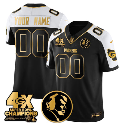 GB 4-Time Champions Vapor Limited Gold Custom Jersey - John Madden Patch - Stitched