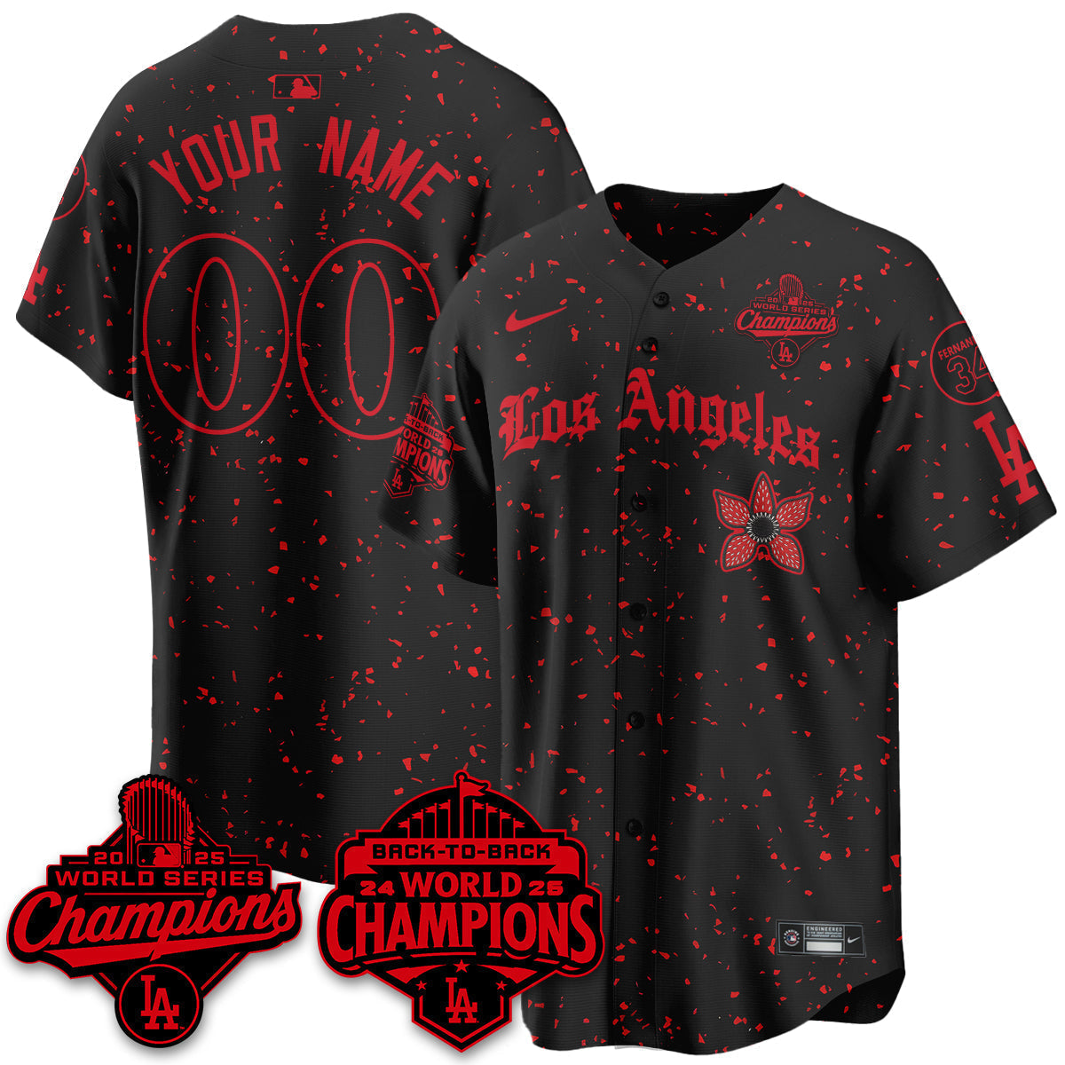 LAD 2025 World Series Champions x Stranger Things Vapor Premier Custom Jersey - Stitched