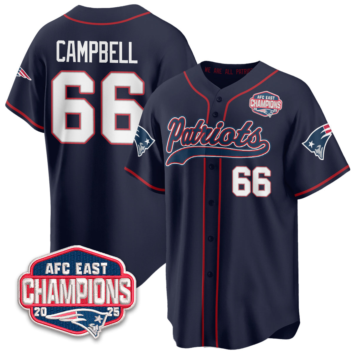 NE AFC East Division Champions Vapor Limited Baseball Jersey - Stitched
