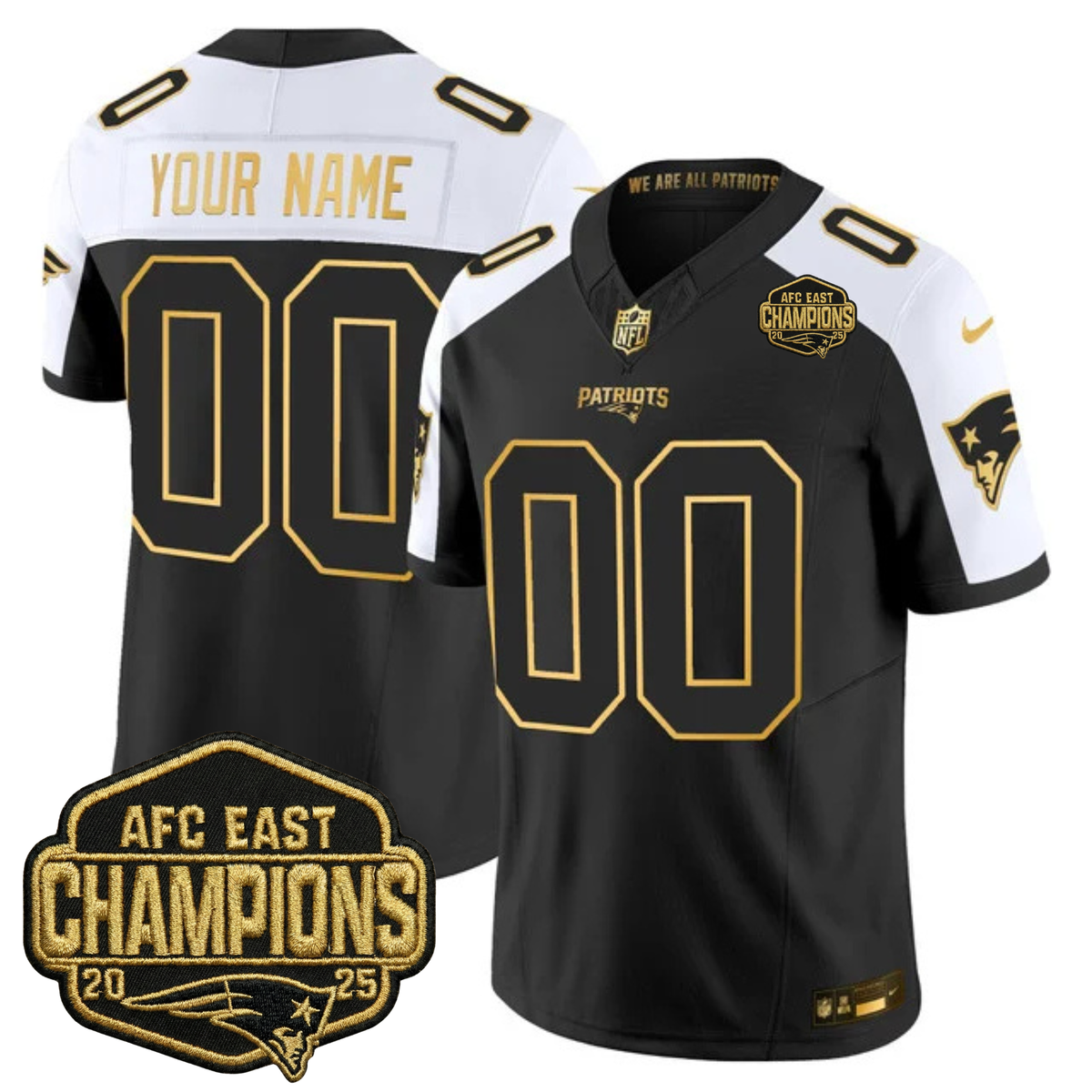 NE 2025 AFC East Champions Gold Vapor Limited Custom Jersey - Stitched