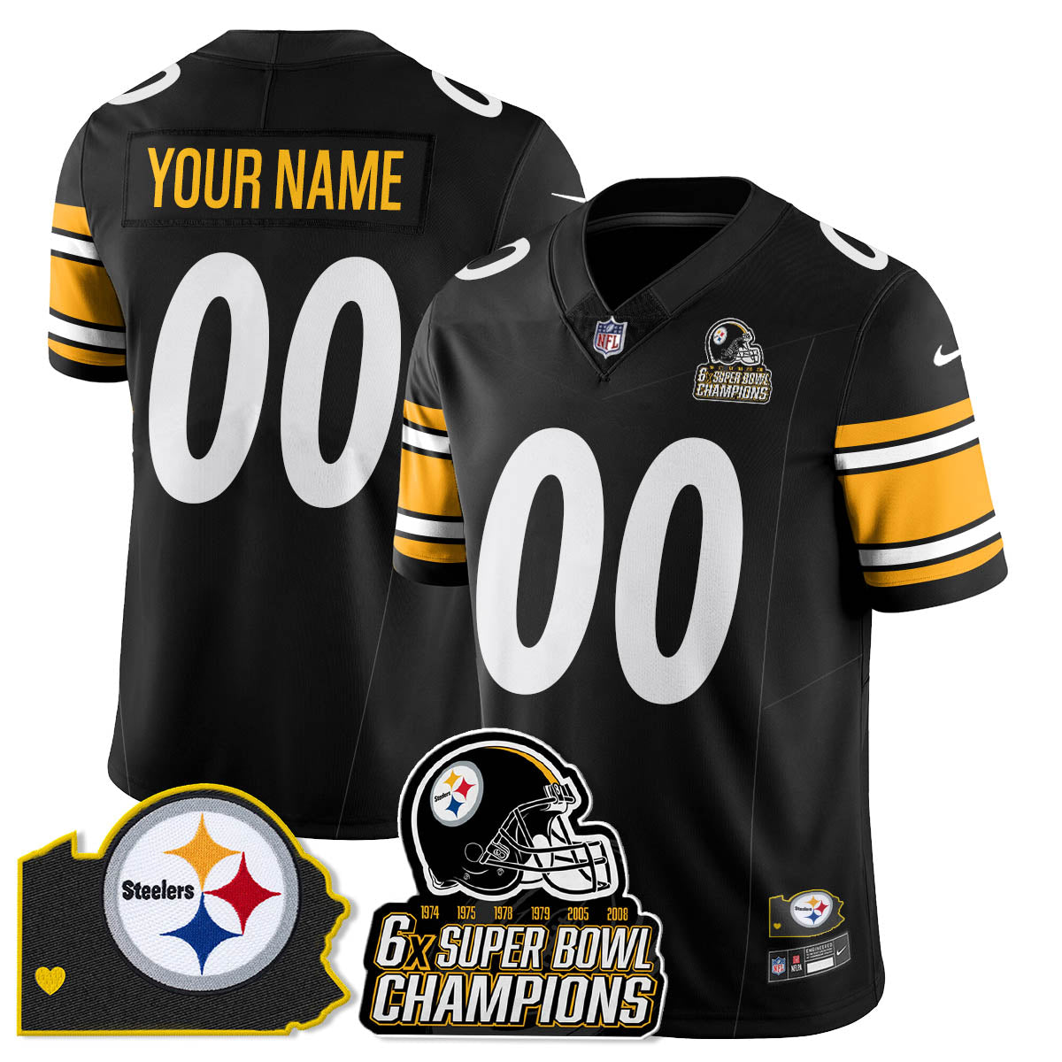 Custom PIT 6-Time Champions Patch Vapor Limited Jersey - Stitched