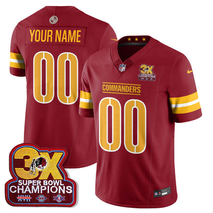 Custom WAS 3-Time Champions Patch Vapor Limited Jersey - Stitched