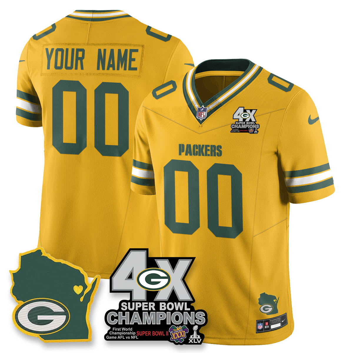 Custom GB 4-Time Champions Patch Vapor Limited Jersey - Stitched