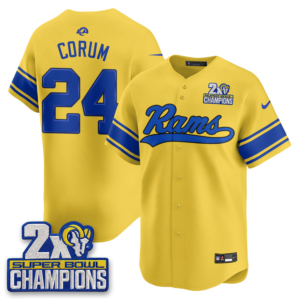 LAR 2X Champs Rivalries Baseball Vapor Jersey - Stitched