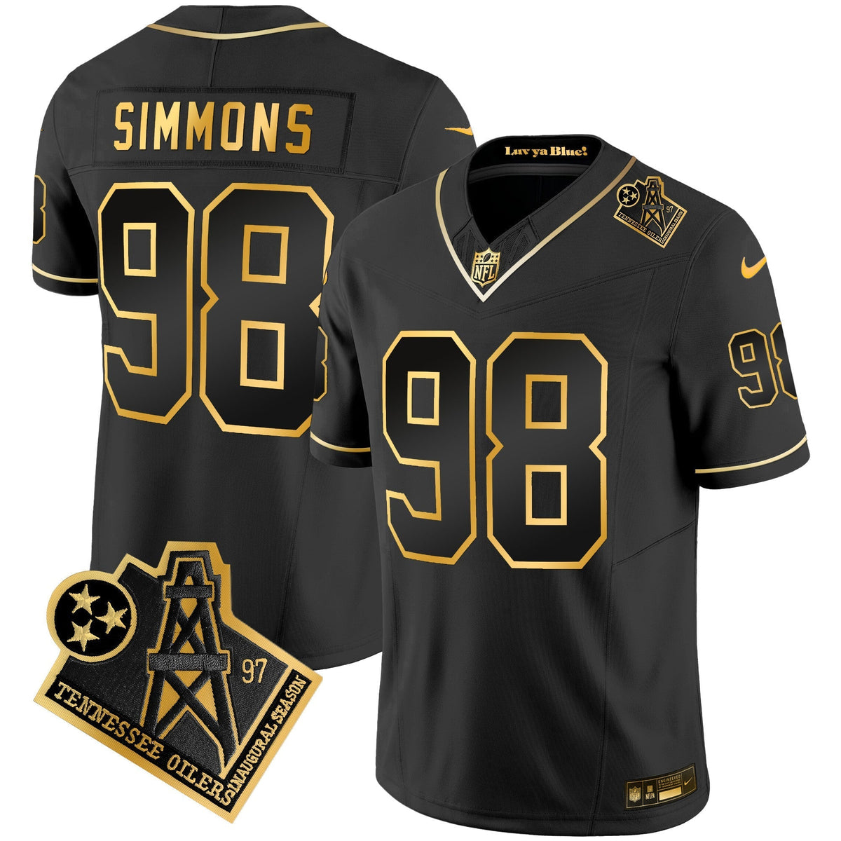 Men's Titans 1997 Throwback Gold Vapor Jersey - All Stitched