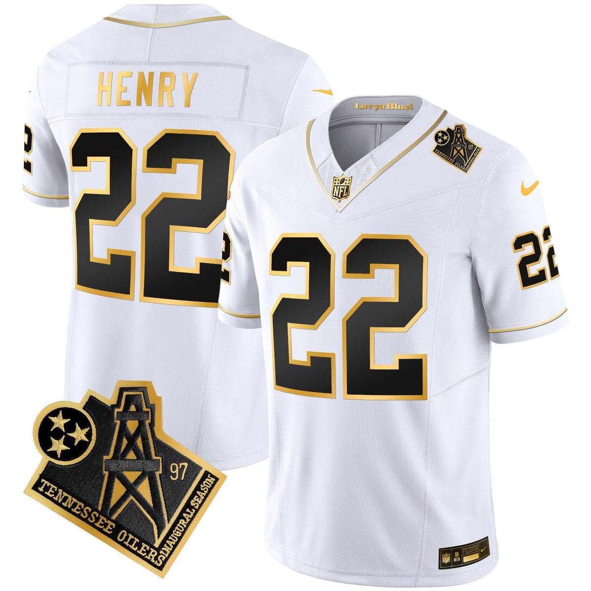 Men's Titans 1997 Throwback Gold Vapor Jersey - All Stitched