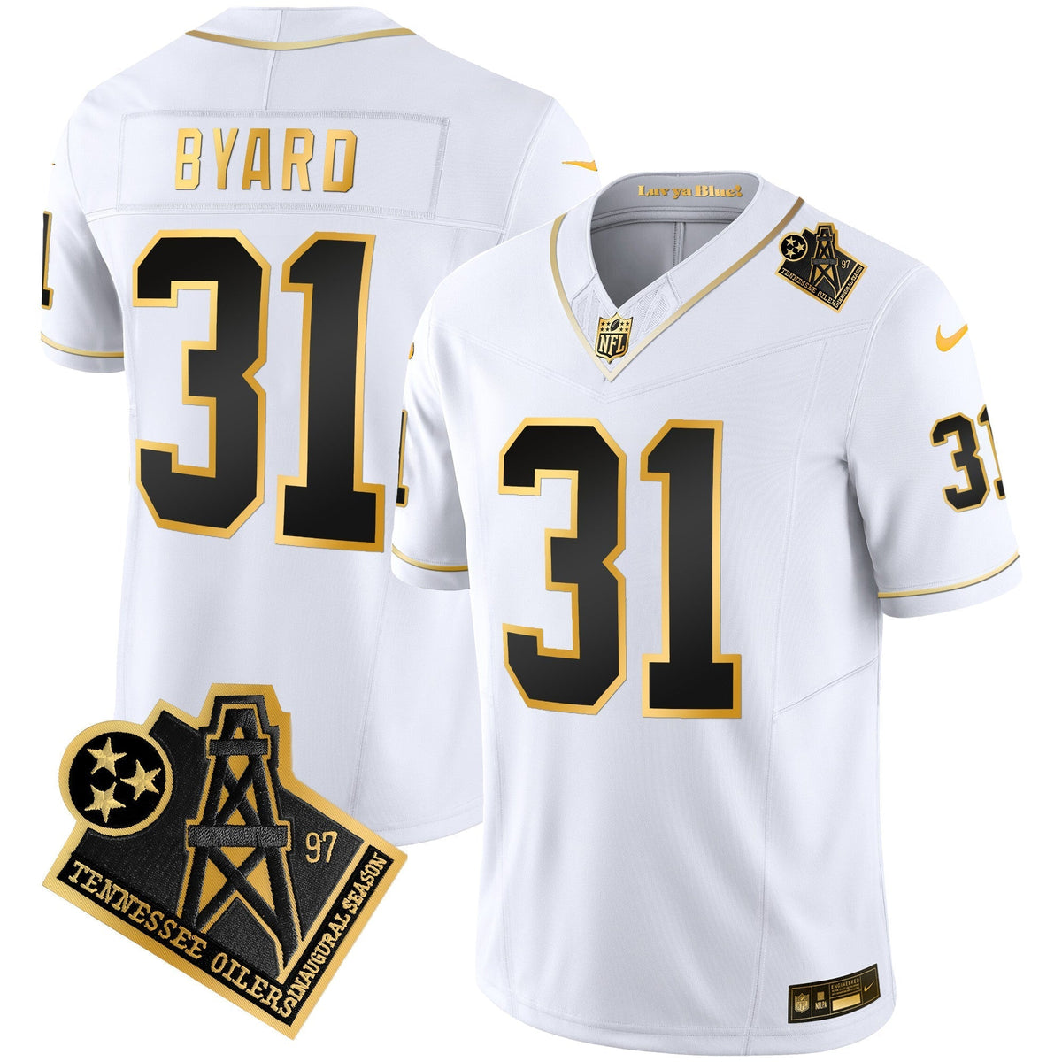 Men's Titans 1997 Throwback Gold Vapor Jersey - All Stitched