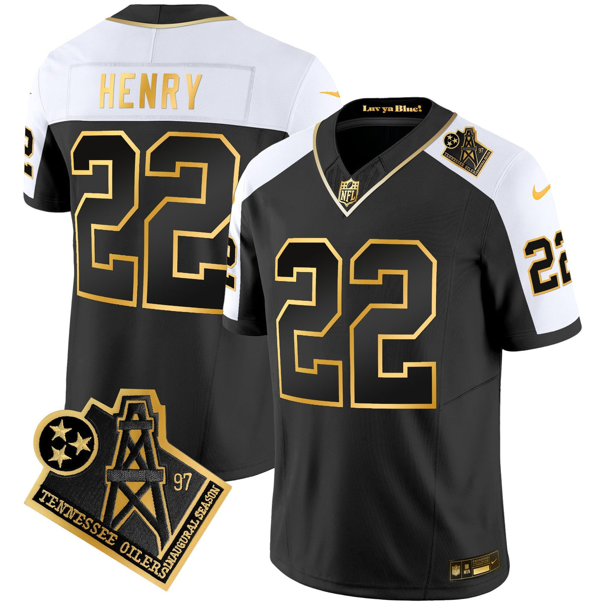 Men's Titans 1997 Throwback Gold Vapor Jersey - All Stitched