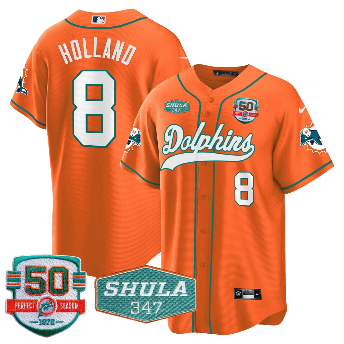 Men's Dolphins 50th & Don Shula 347 Memorial Patch Baseball Jersey - All Stitched