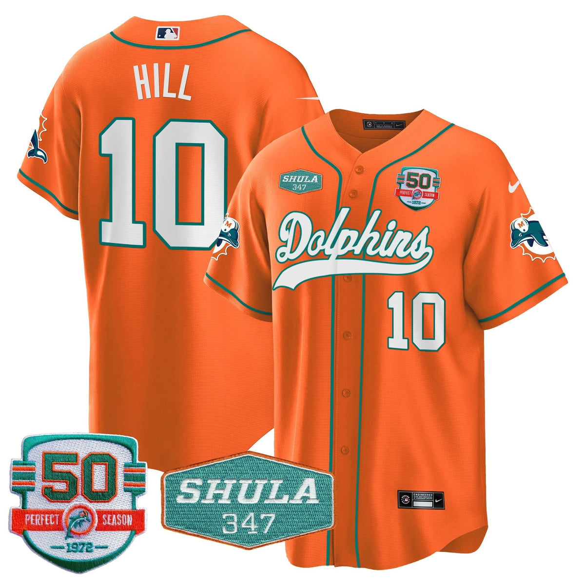Men's Dolphins 50th & Don Shula 347 Memorial Patch Baseball Jersey - All Stitched