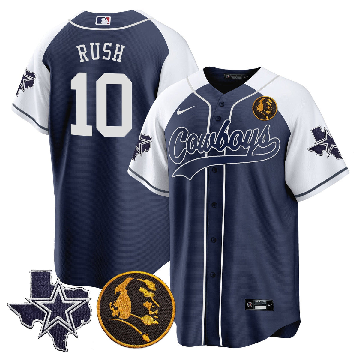 Men's Cowboys Texas & John Madden Patch Baseball Jersey - All Stitched