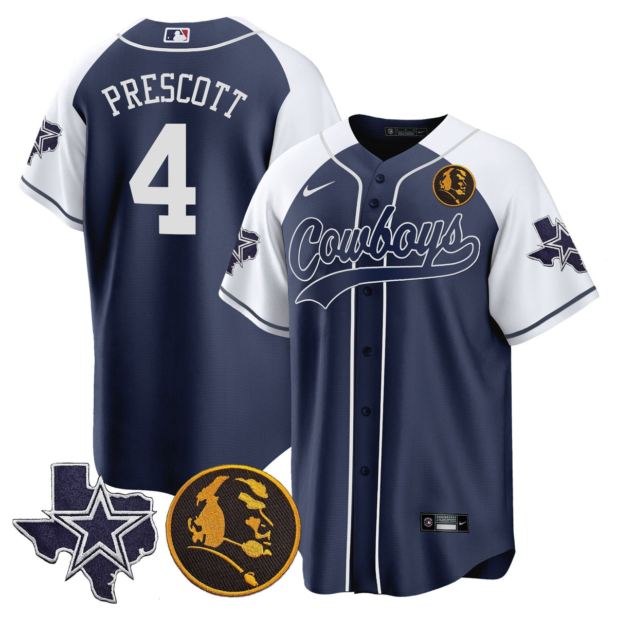 Men's Cowboys Texas & John Madden Patch Baseball Jersey - All Stitched