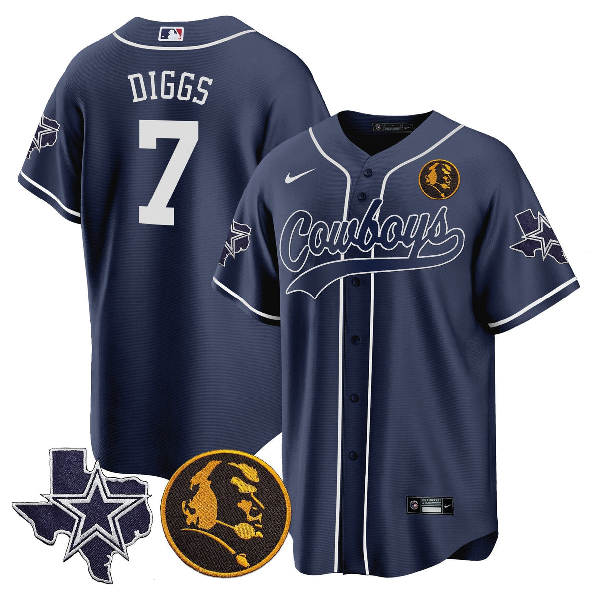 Men's Cowboys Texas & John Madden Patch Baseball Jersey - All Stitched