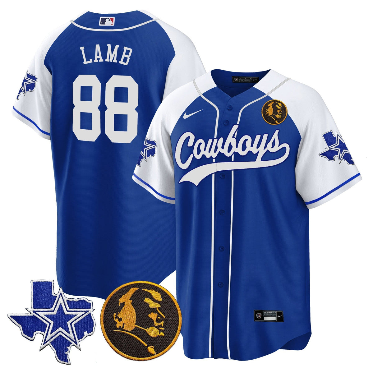 Men's Cowboys Texas & John Madden Patch Baseball Jersey - All Stitched