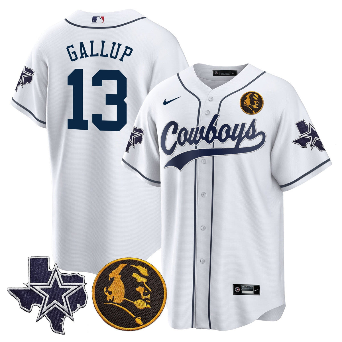 Men's Cowboys Texas & John Madden Patch Baseball Jersey - All Stitched