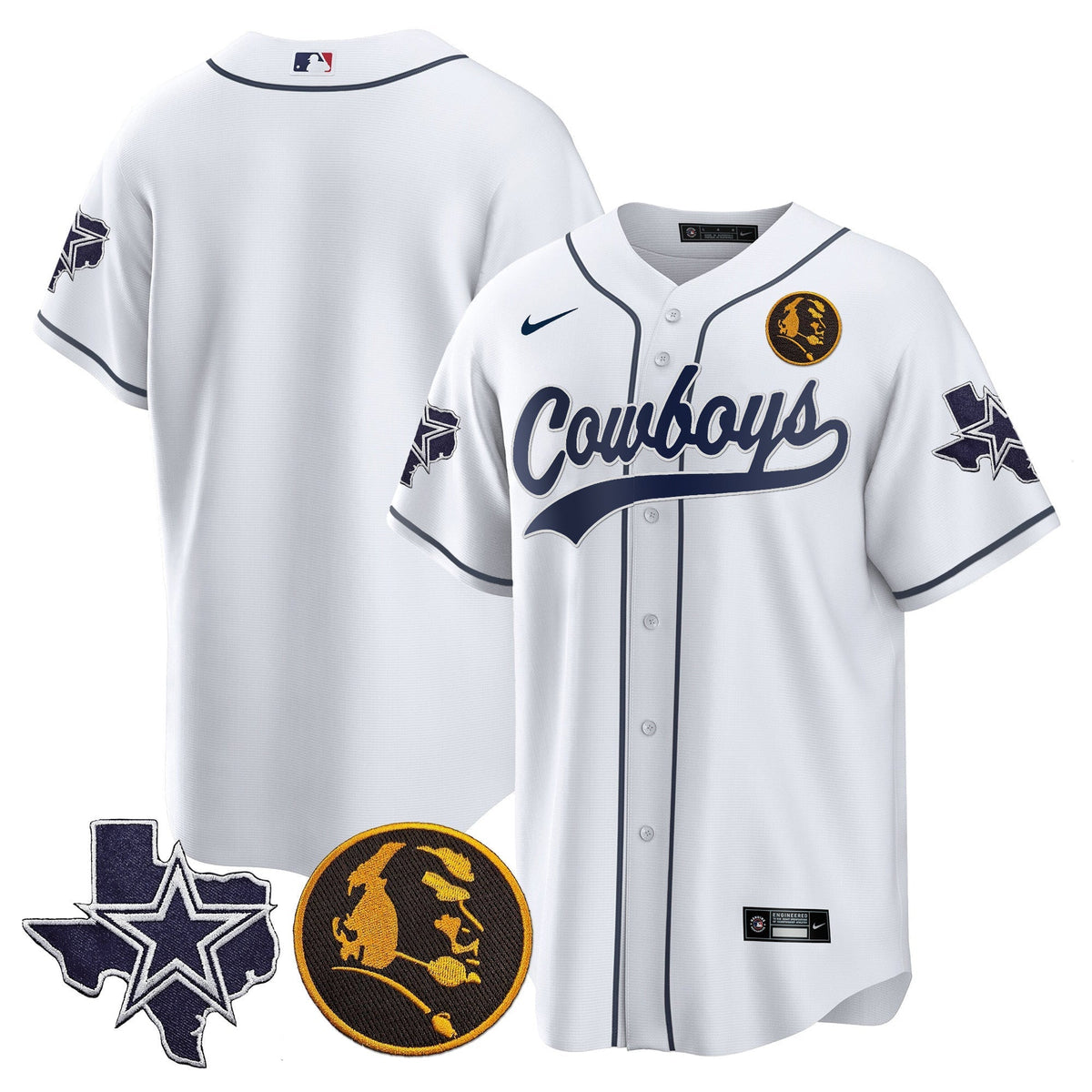 Men's Cowboys Texas & John Madden Patch Baseball Jersey - All Stitched