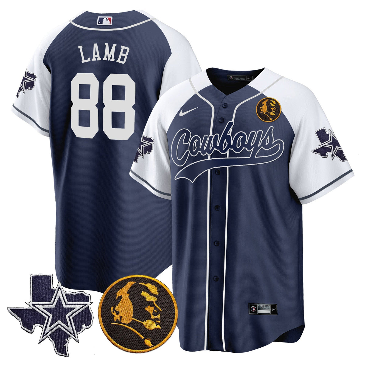 Men's Cowboys Texas & John Madden Patch Baseball Jersey - All Stitched