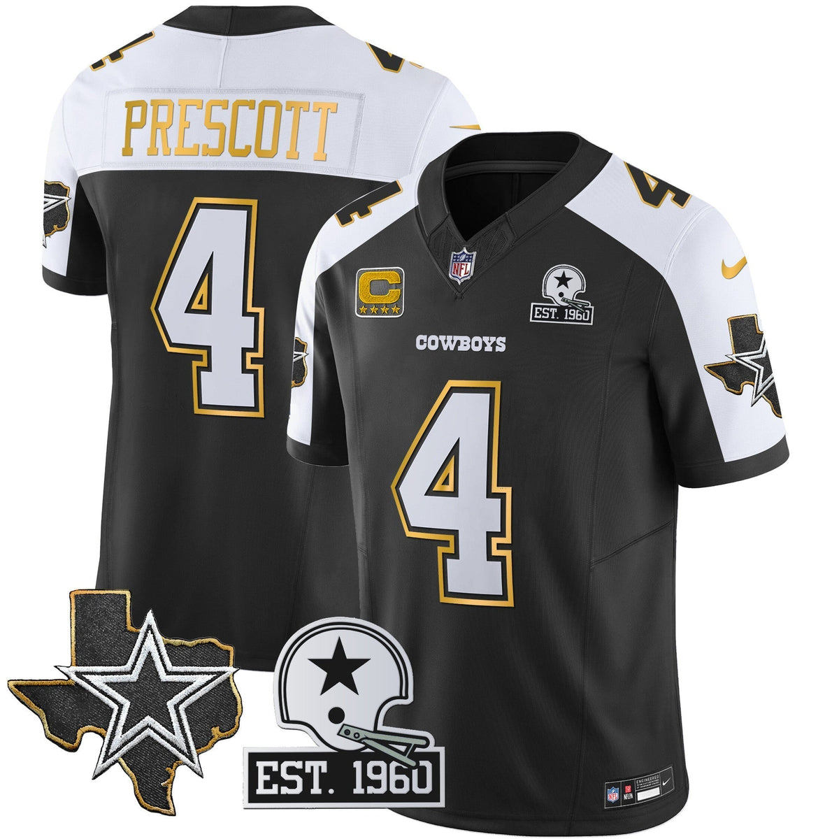 Men's Cowboys Texas Patch Gold Trim Vapor Jersey - All Stitched