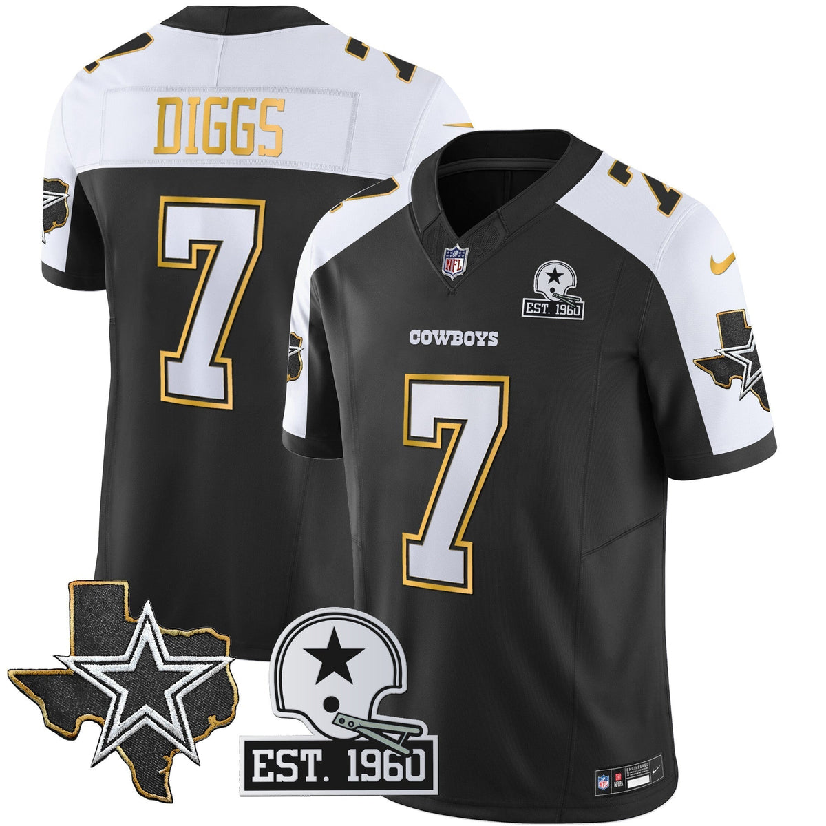 Men's Cowboys Texas Patch Gold Trim Vapor Jersey - All Stitched