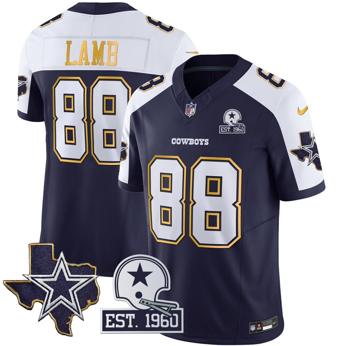 Men's Cowboys Texas Patch Gold Trim Vapor Jersey - All Stitched