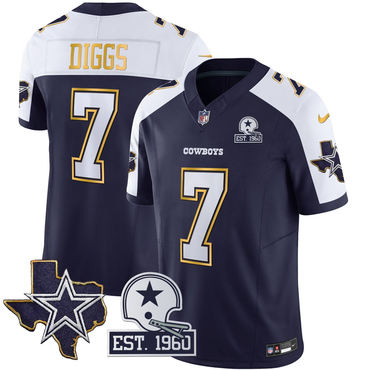 Men's Cowboys Texas Patch Gold Trim Vapor Jersey - All Stitched