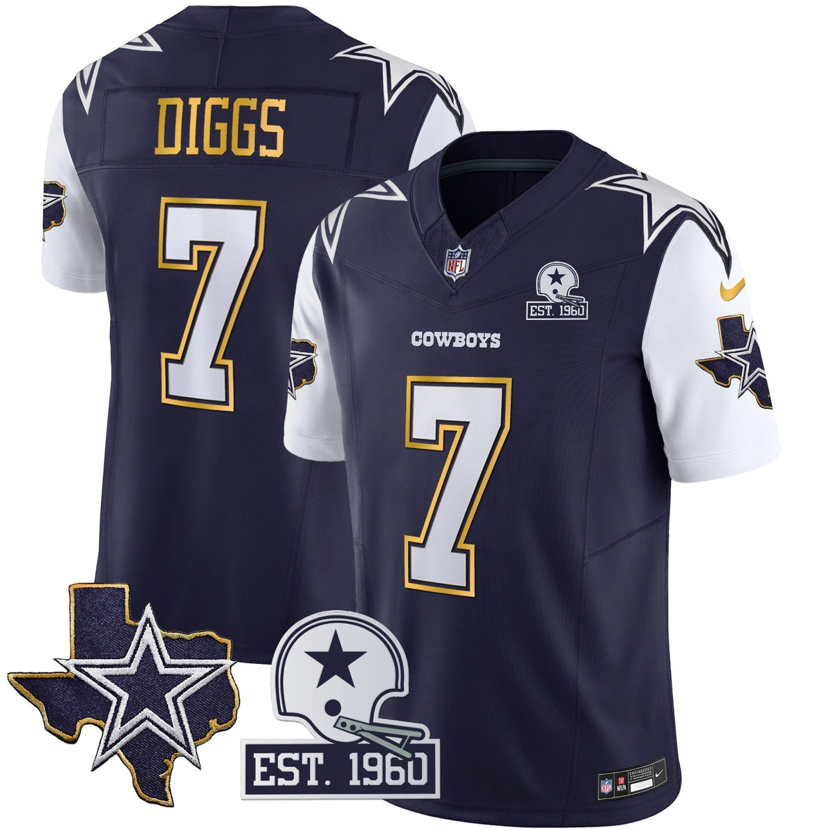 Men's Cowboys Texas Patch Gold Trim Vapor Jersey - All Stitched