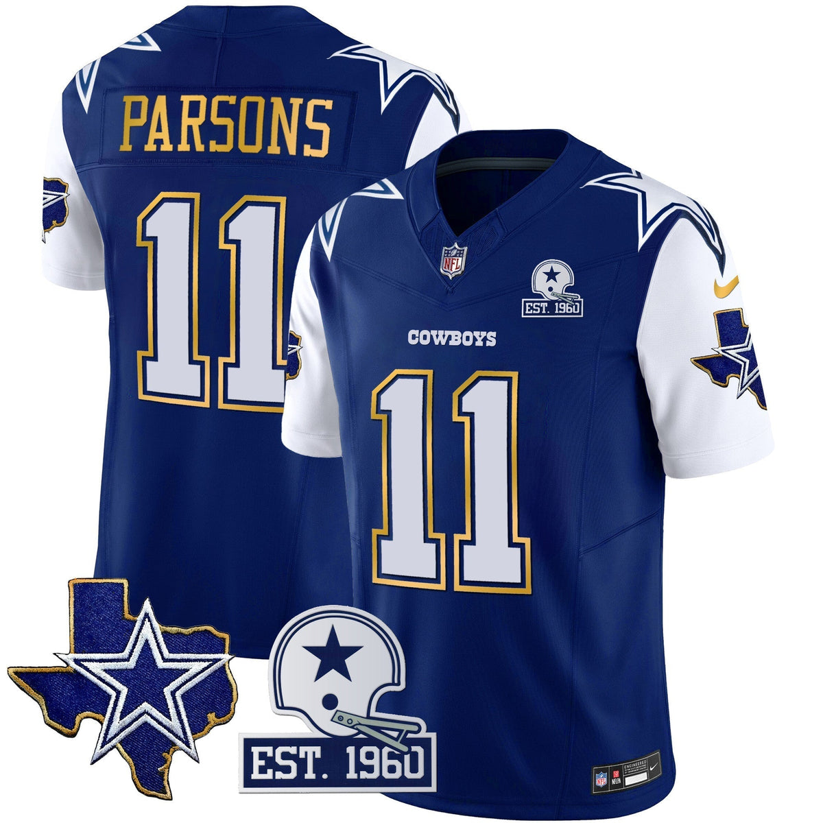 Men's Cowboys Texas Patch Gold Trim Vapor Jersey - All Stitched