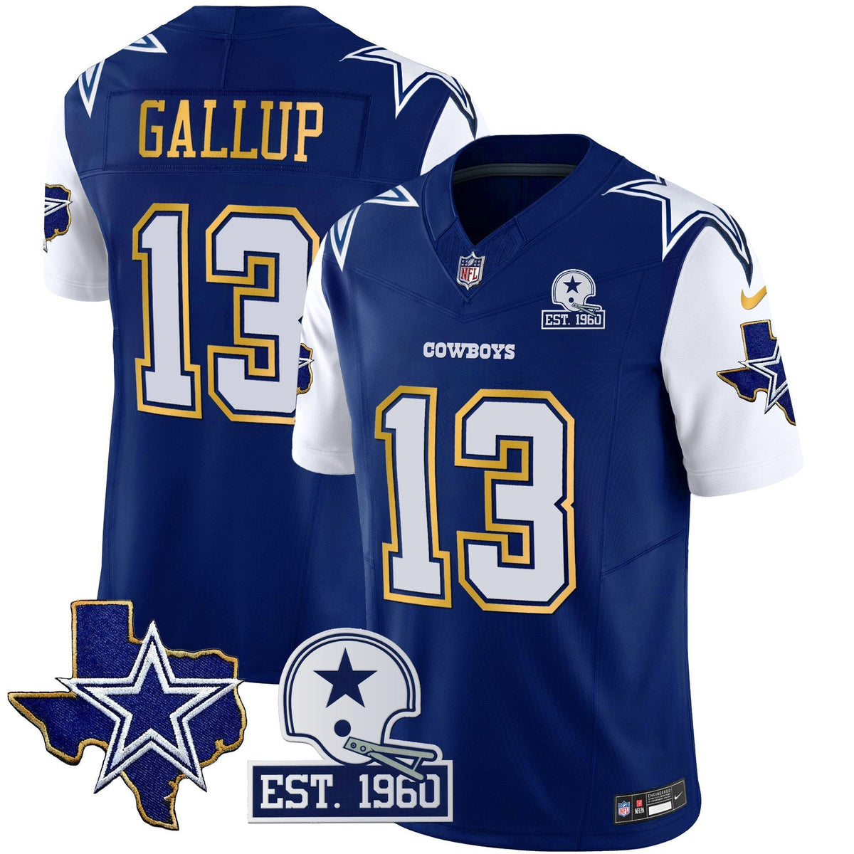 Men's Cowboys Texas Patch Gold Trim Vapor Jersey - All Stitched