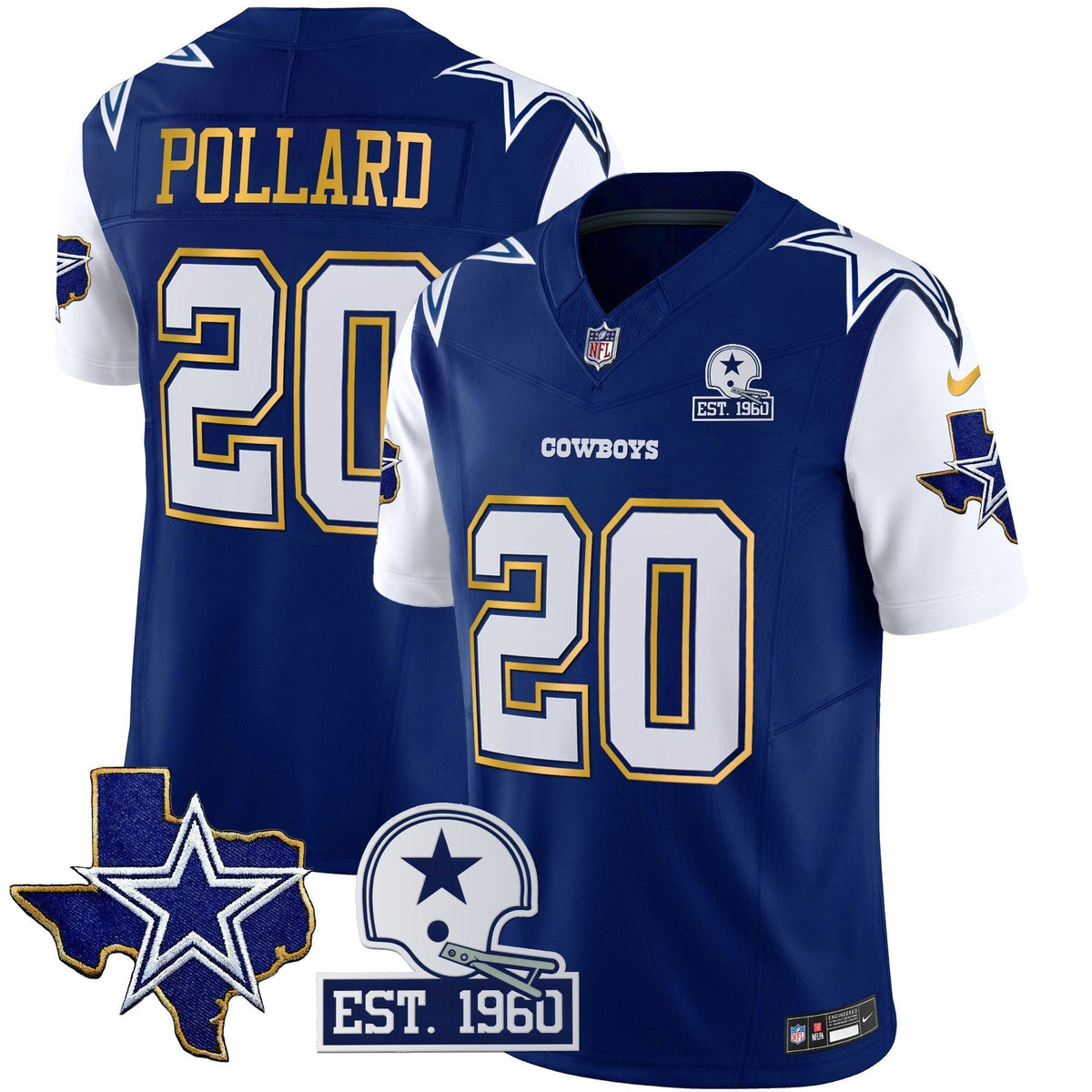 Men's Cowboys Texas Patch Gold Trim Vapor Jersey - All Stitched