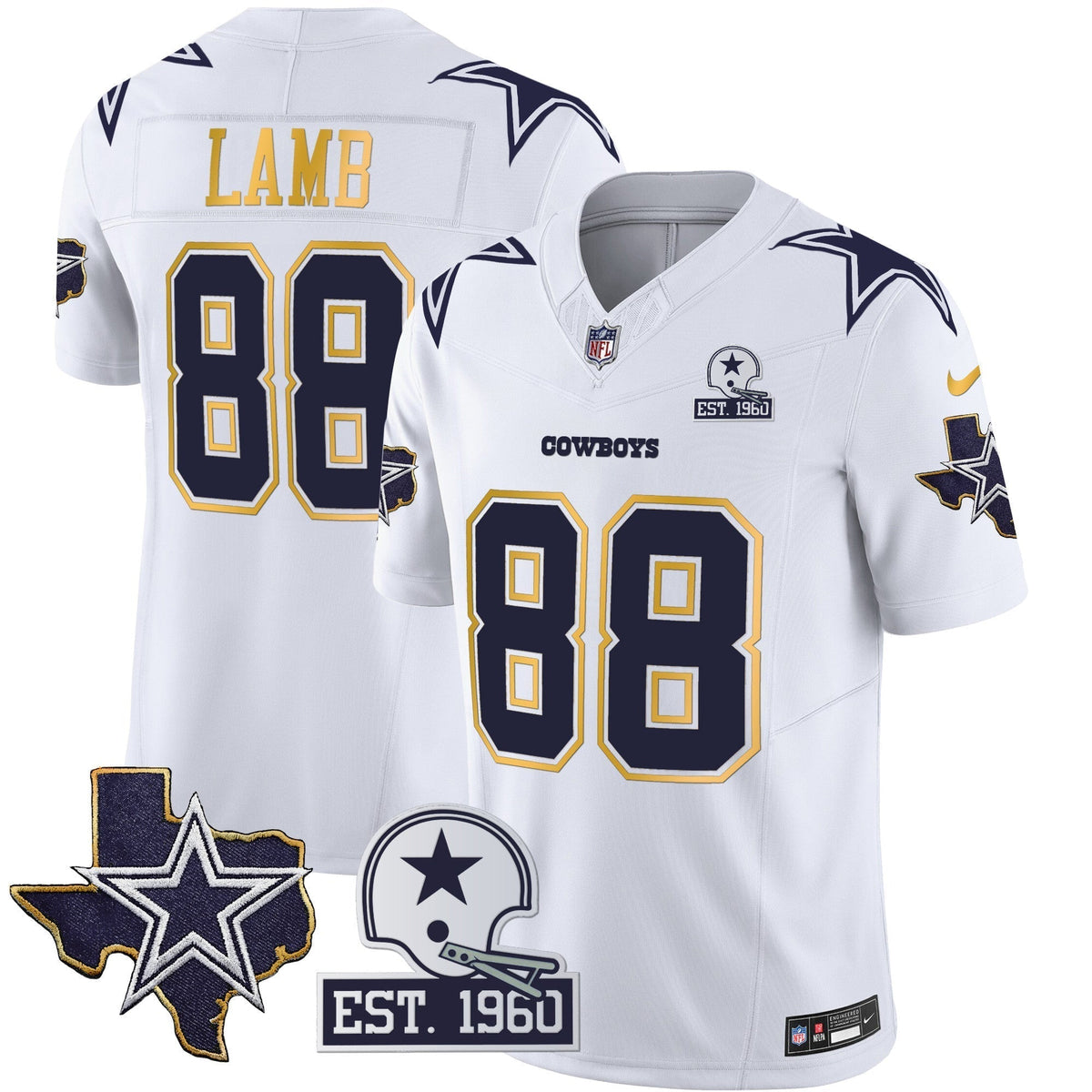 Men's Cowboys Texas Patch Gold Trim Vapor Jersey - All Stitched