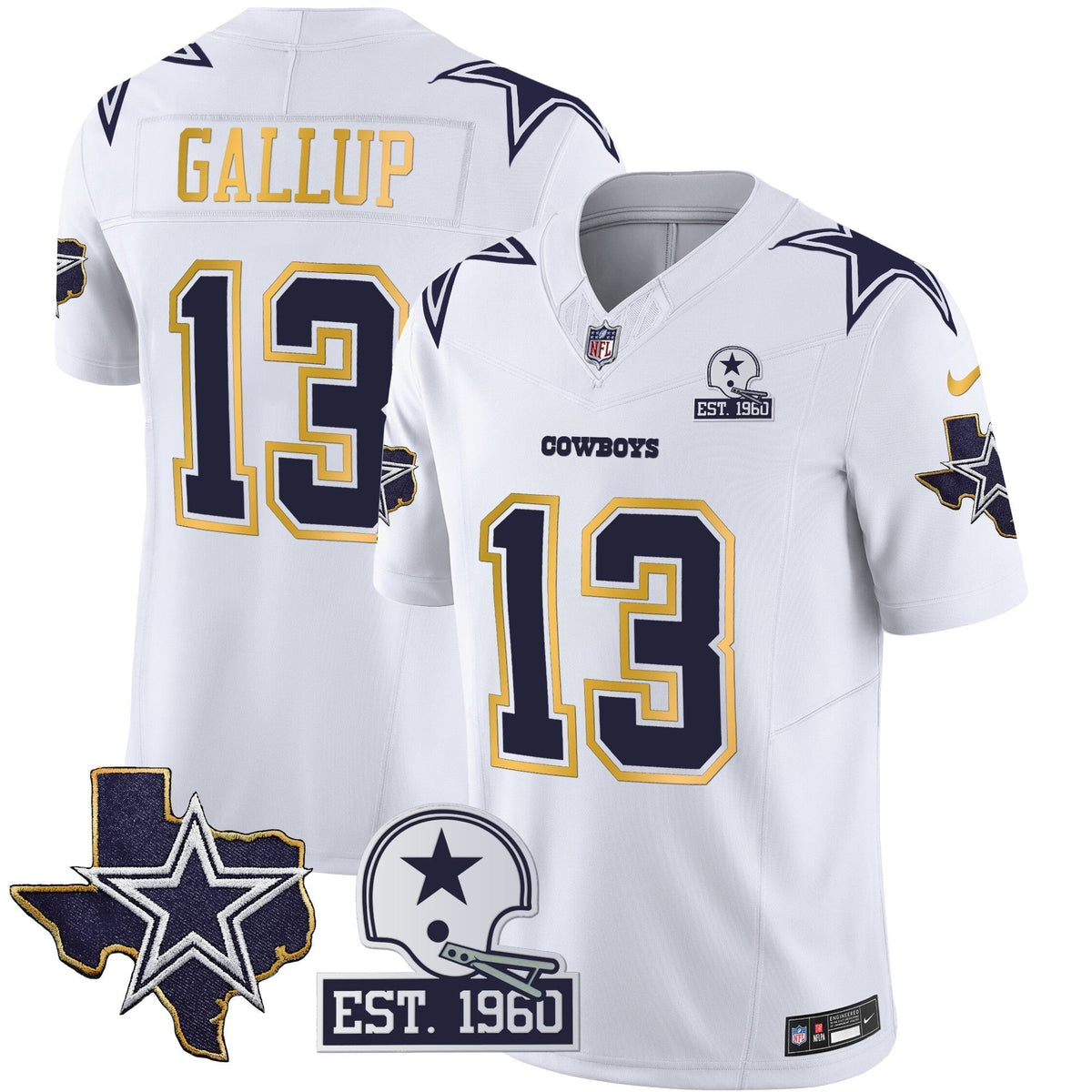 Men's Cowboys Texas Patch Gold Trim Vapor Jersey - All Stitched