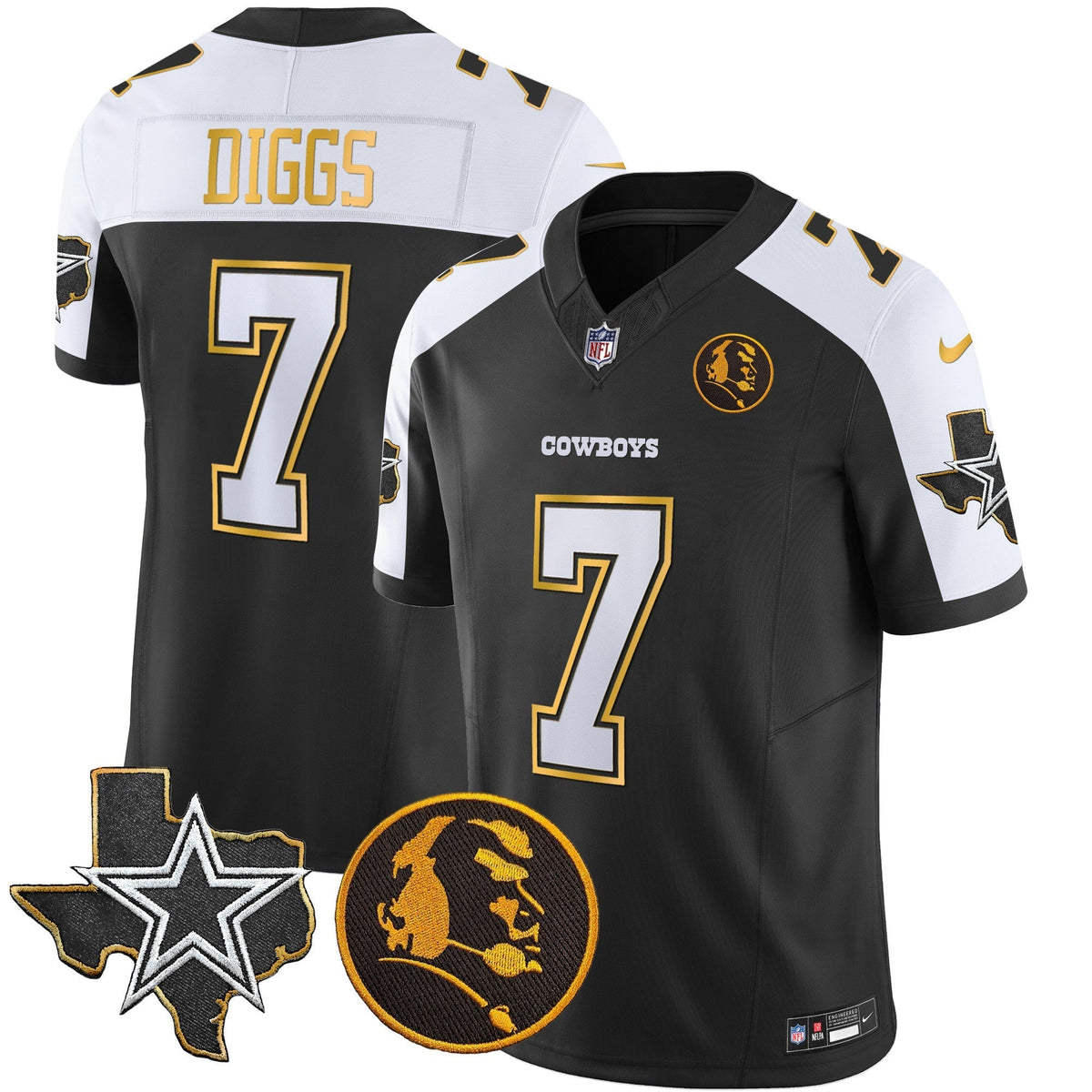 Men's Cowboys Texas & John Madden Patch Gold Trim Vapor Jersey - All Stitched