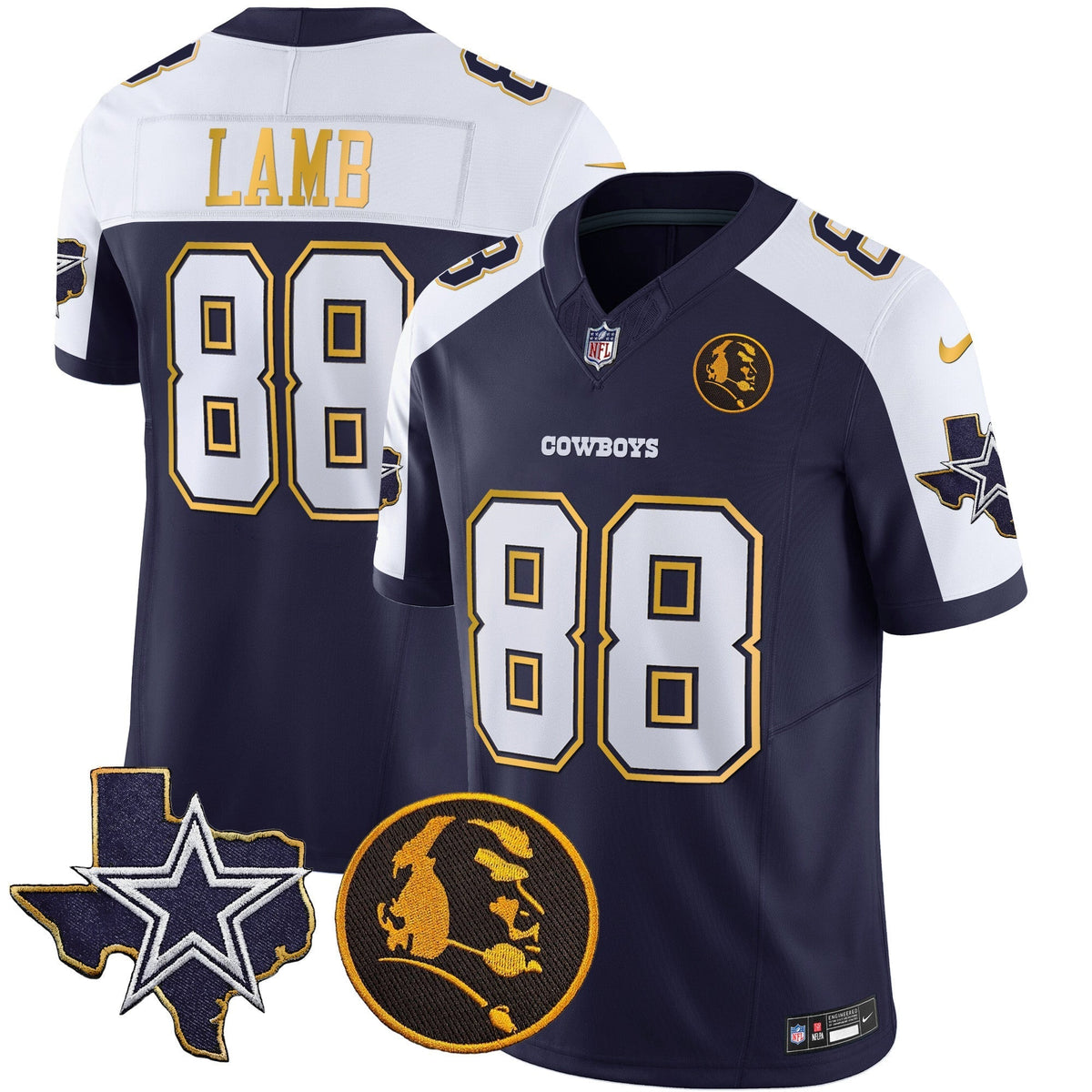 Men's Cowboys Texas & John Madden Patch Gold Trim Vapor Jersey - All Stitched