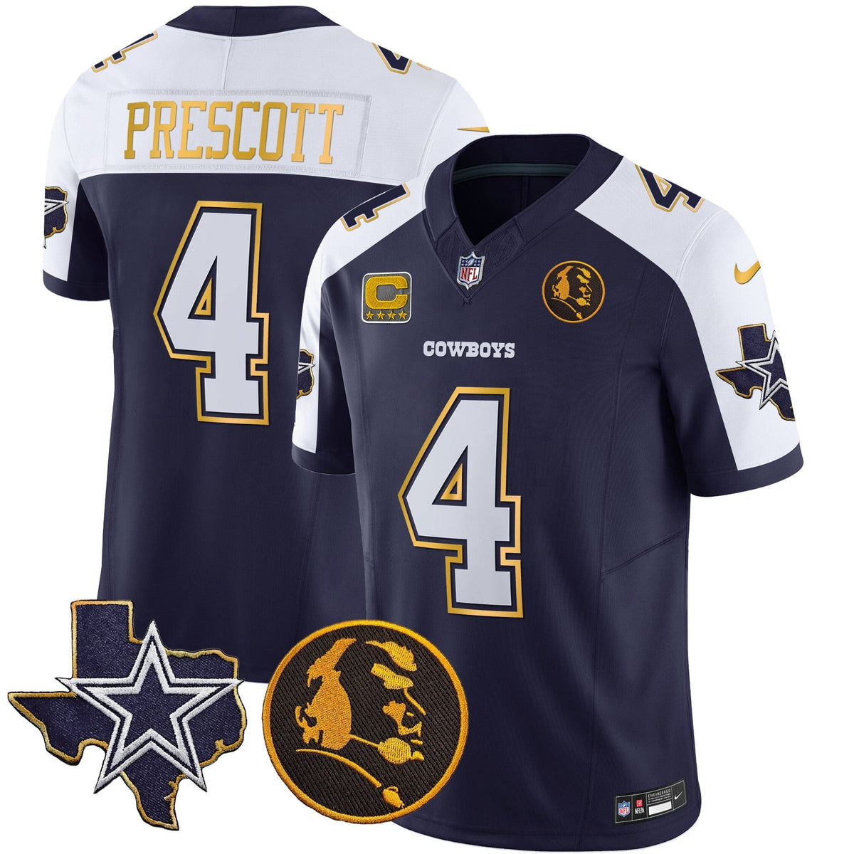 Men's Cowboys Texas & John Madden Patch Gold Trim Vapor Jersey - All Stitched