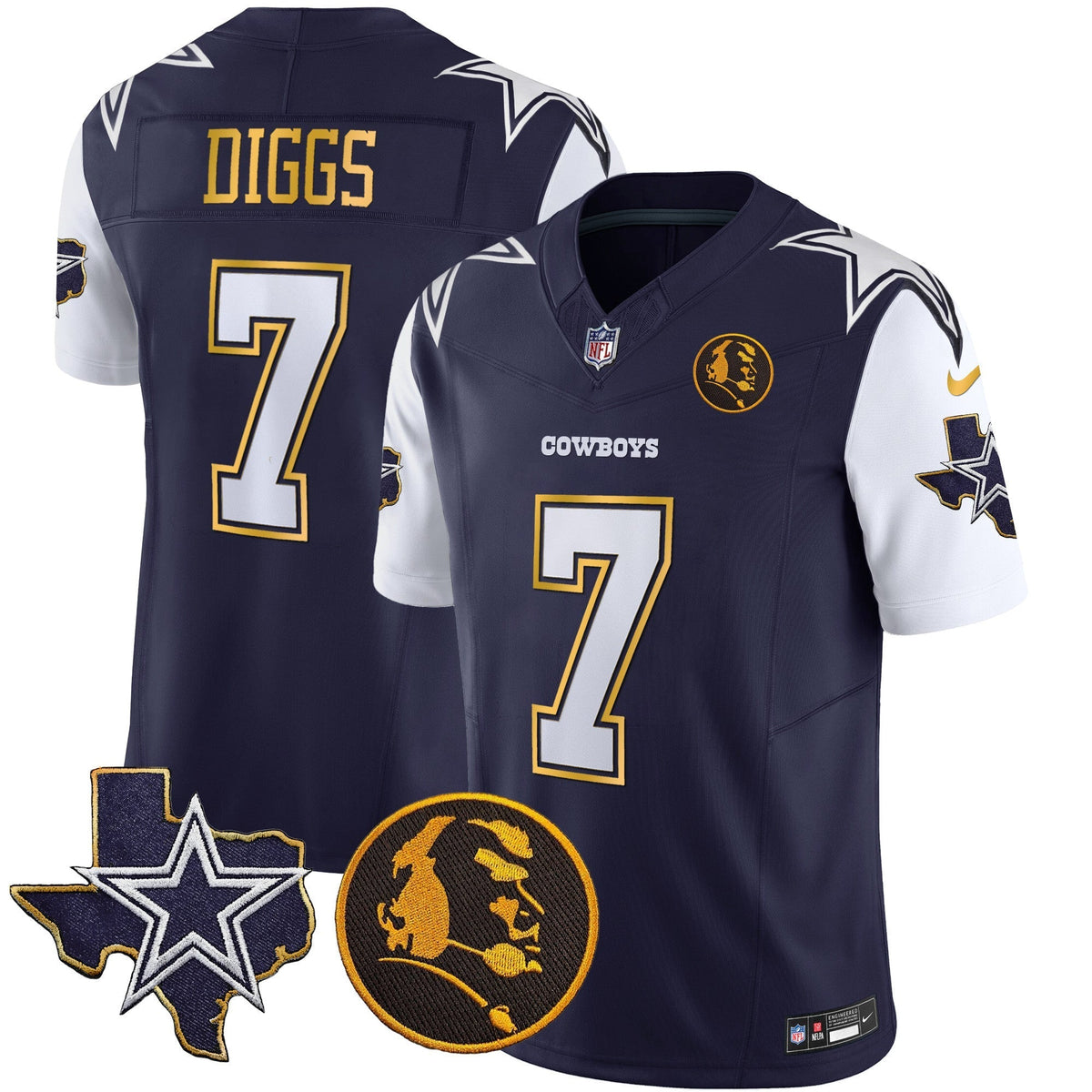 Men's Cowboys Texas & John Madden Patch Gold Trim Vapor Jersey - All Stitched