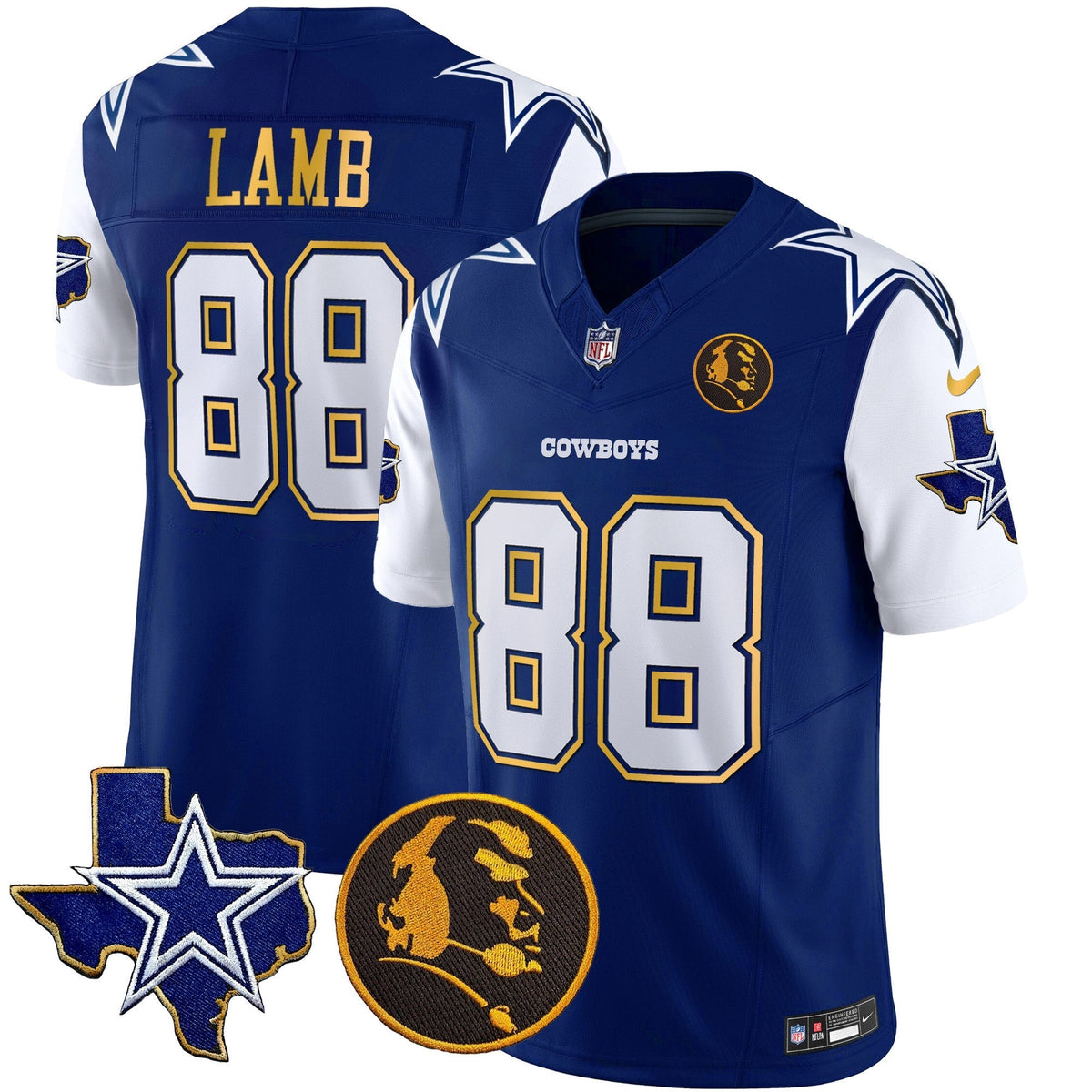 Men's Cowboys Texas & John Madden Patch Gold Trim Vapor Jersey - All Stitched
