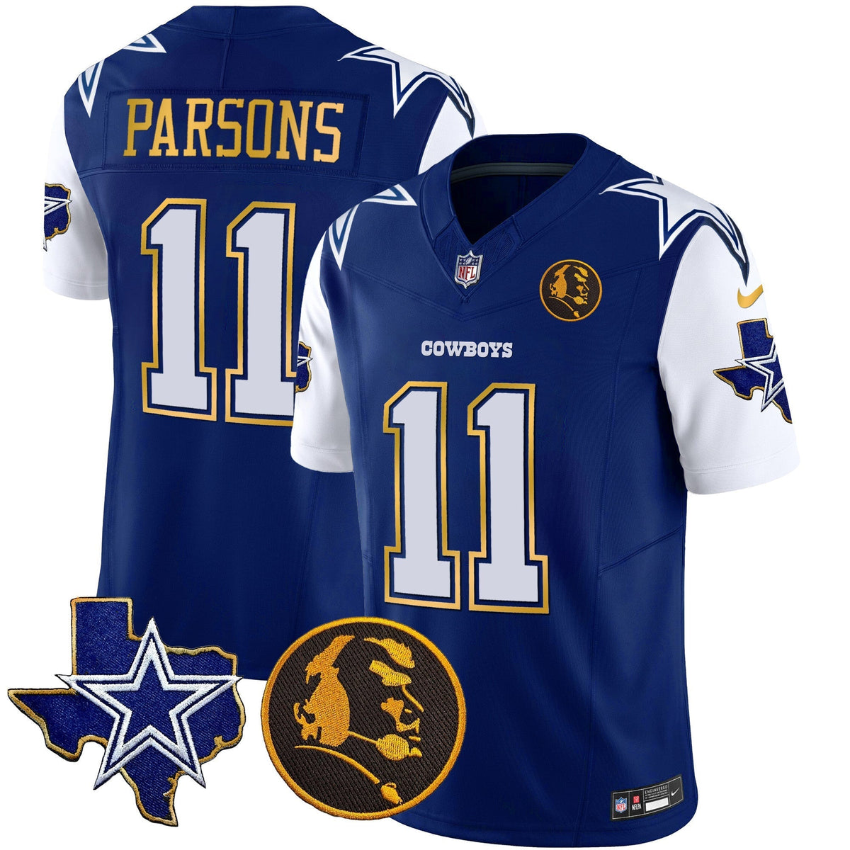 Men's Cowboys Texas & John Madden Patch Gold Trim Vapor Jersey - All Stitched