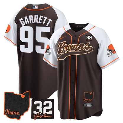 Men's Browns #32 Jim Brown Memorial & Home Patch Baseball Jersey V2 - All Stitched