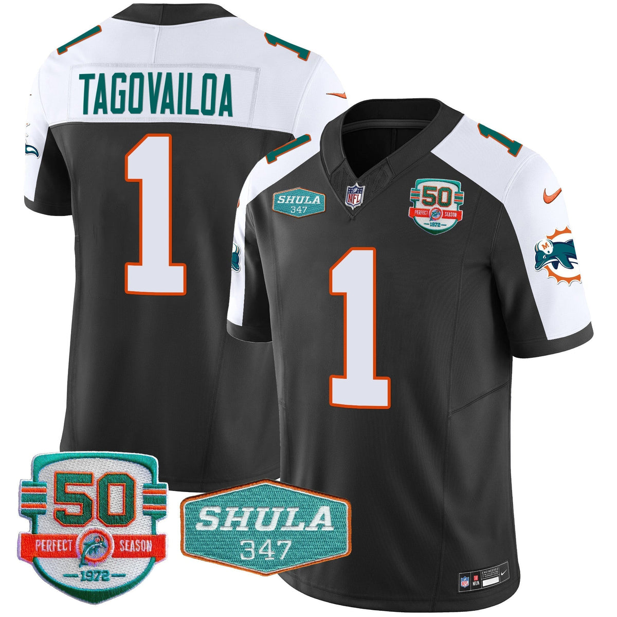 Men's Dolphins Throwback Shula 347 Patch Vapor Jersey - All Stitched